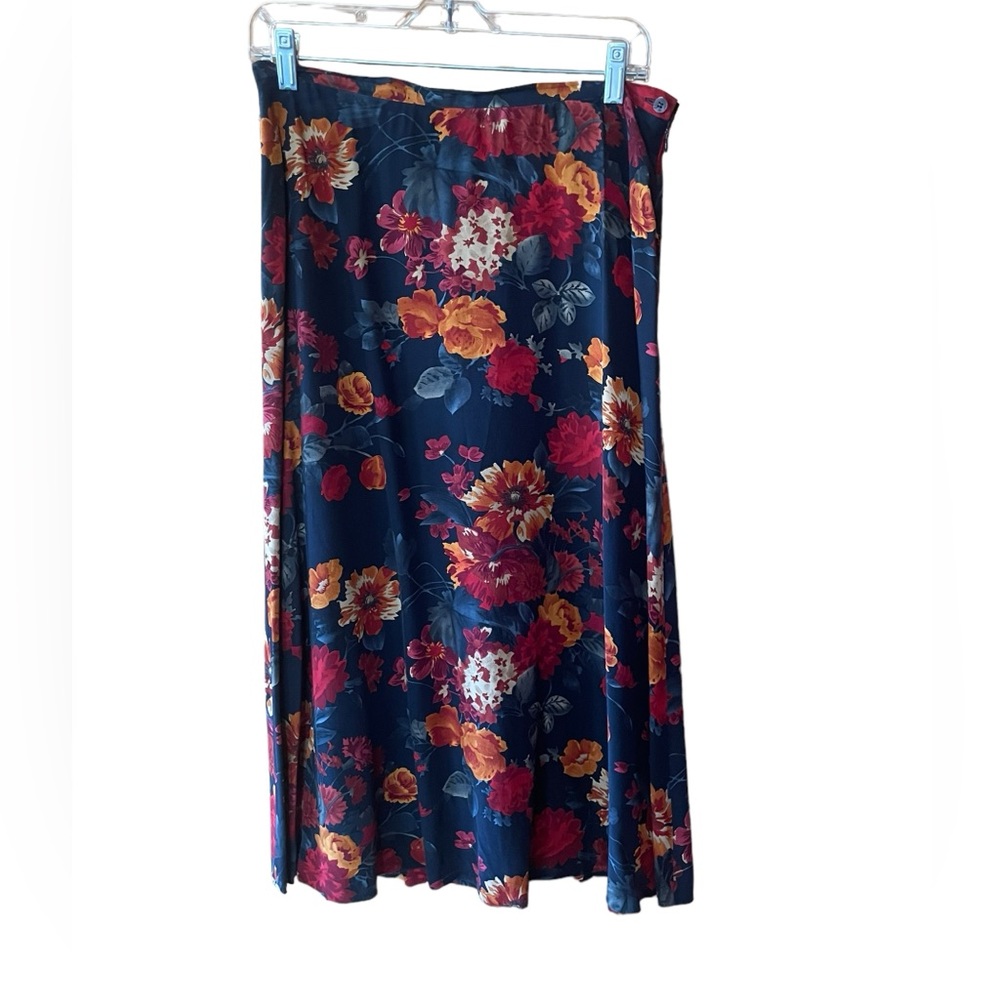 1990s Jones‎ New York 100% Silk Floral Flowy Skirt